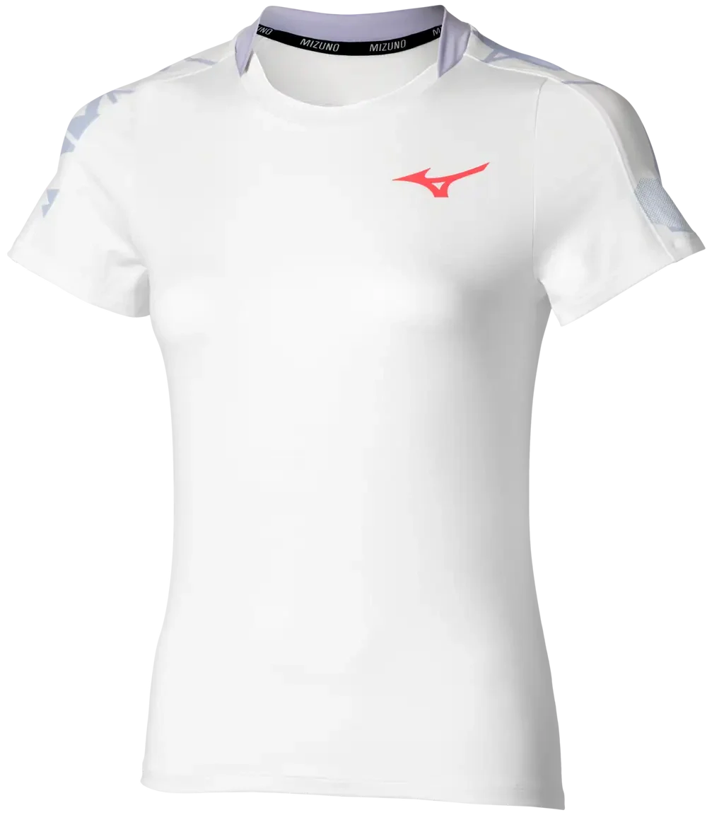 Mizuno 650012 Racquet Sports Women’s Printed Tee - White-icelandic Blu - Ladies Xs