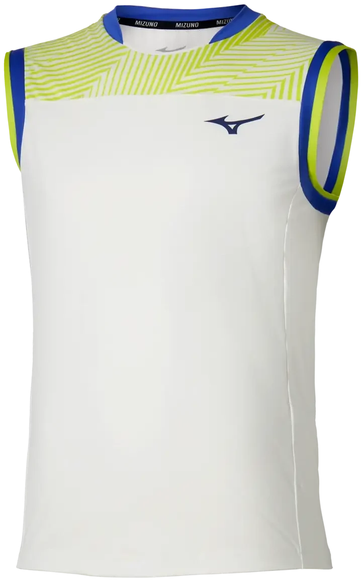 Mizuno 650022 Racquet Sports Men’s Shadow Sleeveless Tee - White-yellow - Adult s