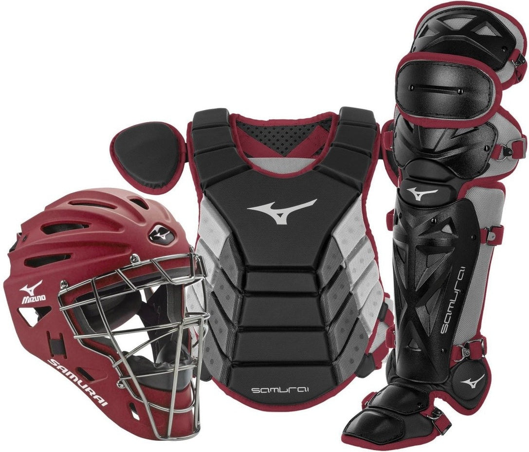 Mizuno Samurai Adult 15" Baseball Boxed Catcher's Gear Set - Black-Maroon - HIT a Doubloe