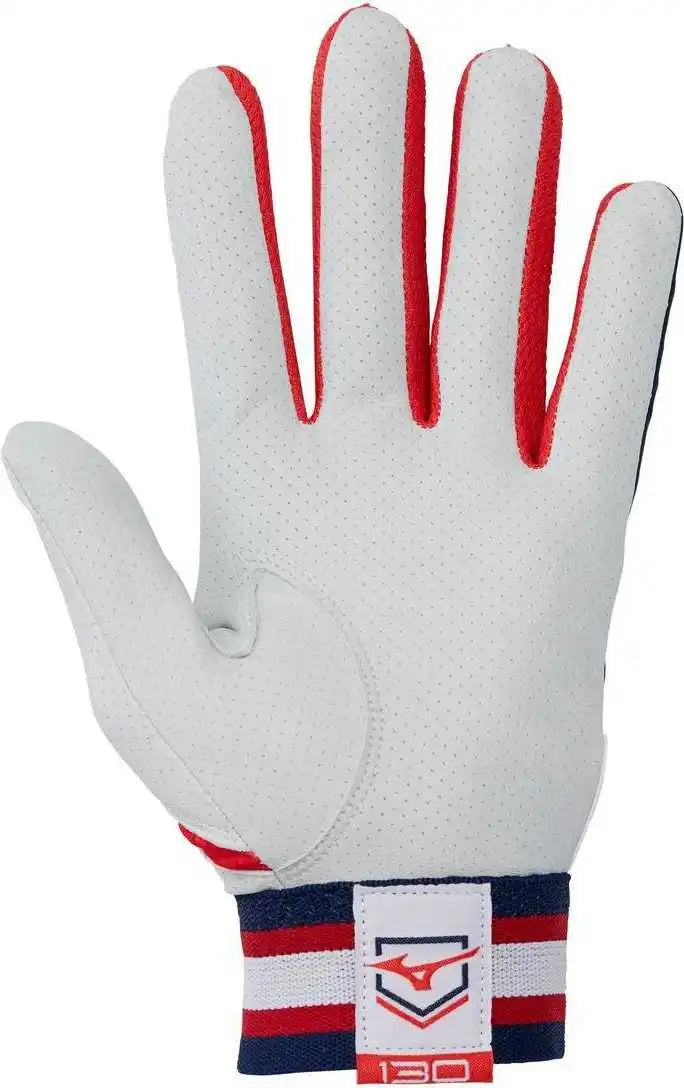 Mizuno B-130 Adult Baseball Batting Glove - Navy Red