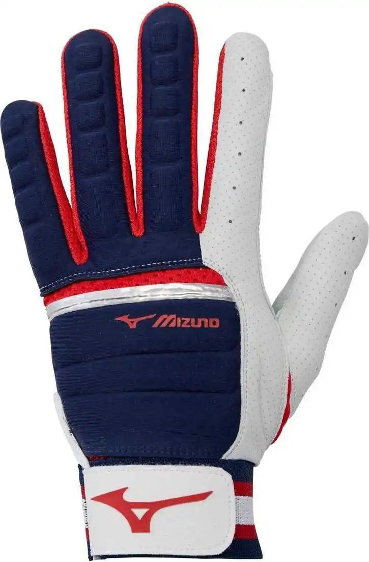 Mizuno B-130 Adult Baseball Batting Glove - Navy Red