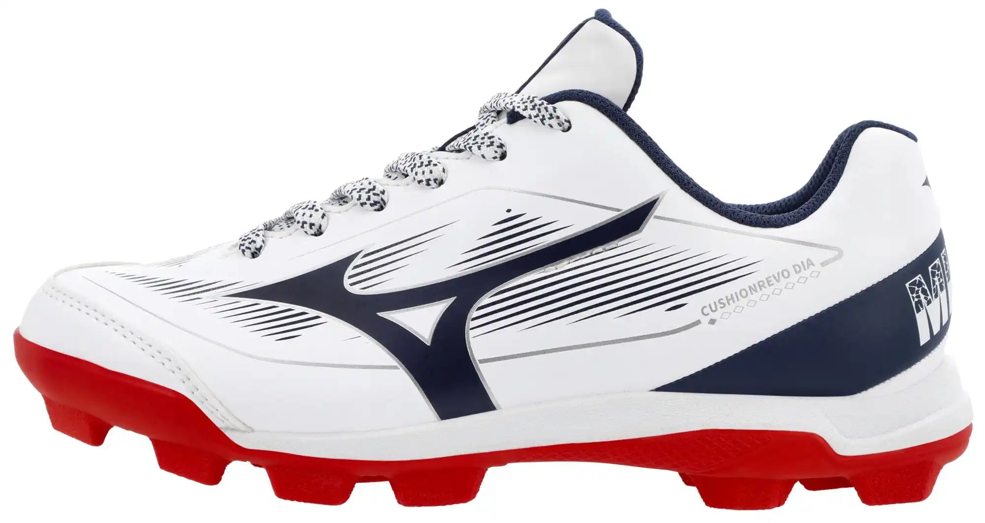 Mizuno Cushionrevo Diamond Jr Molded Baseball Cleats - White Navy