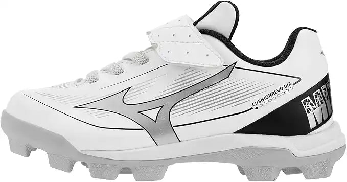 Mizuno Cushionrevo Diamond Youth Molded Cleats- White Black