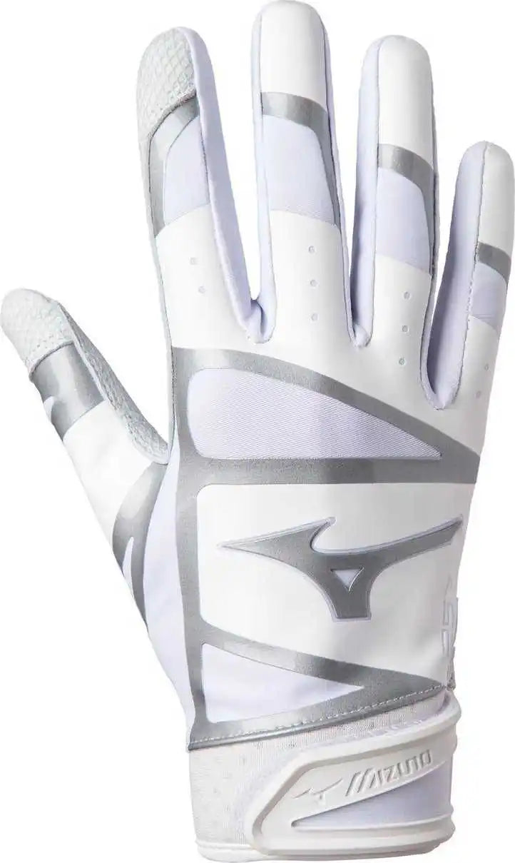 Mizuno F-257 Women’s Softball Batting Glove - White Silver