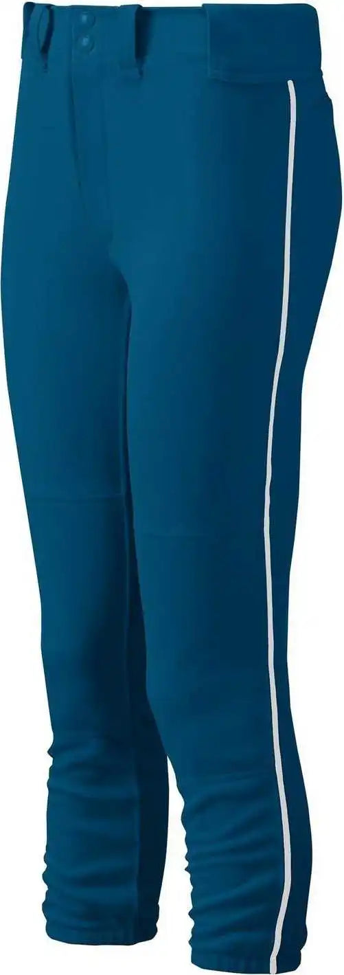 Mizuno Girl’s Belted Piped Softball Pant - Navy White