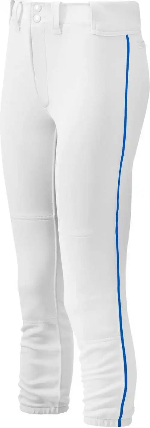 Mizuno Girl’s Belted Piped Softball Pant - White Royal