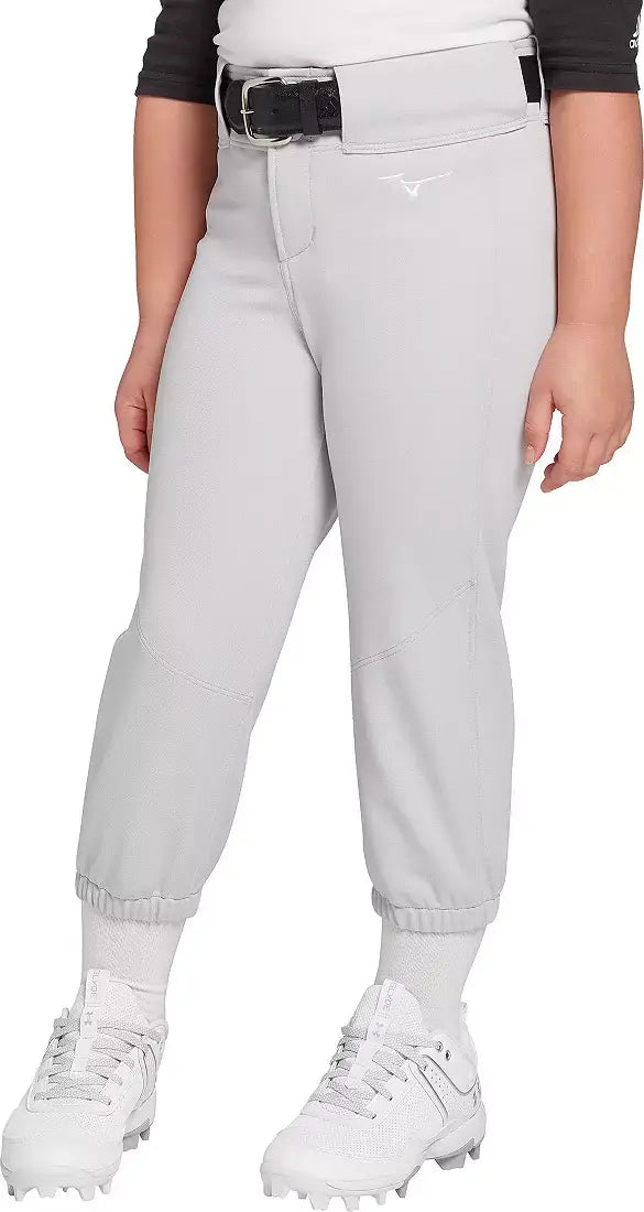 Mizuno Girl’s Belted Stretch Softball Pant - Gray