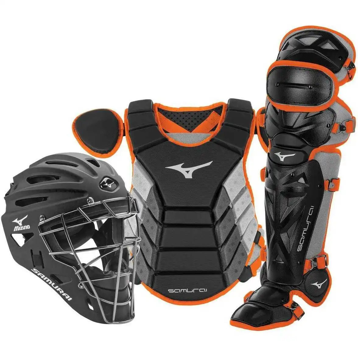 Mizuno Samurai Adult 15’’ Baseball Boxed Catcher’s Gear Set - Black Orange