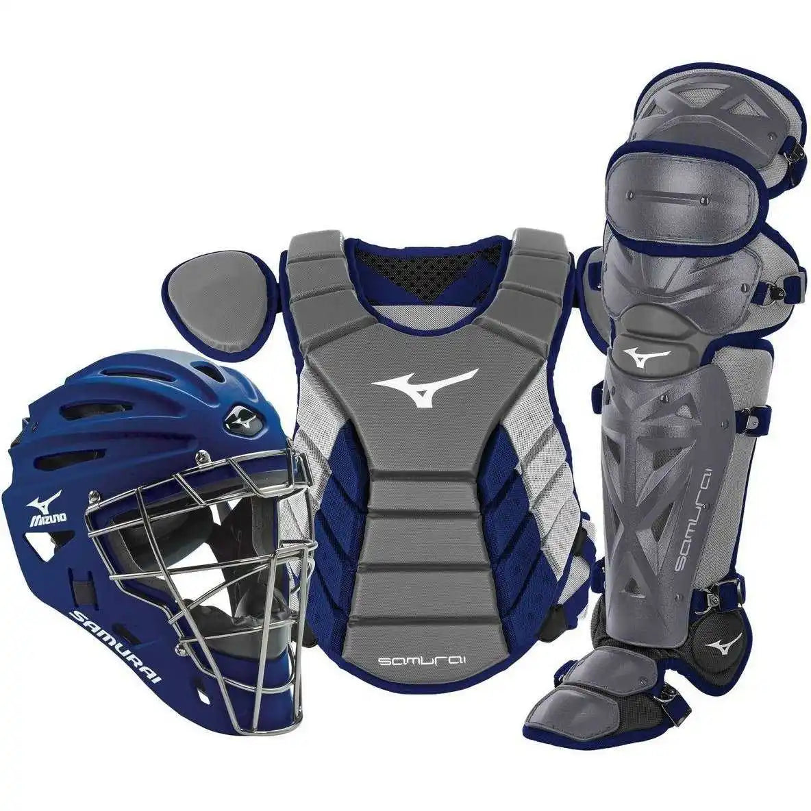 Mizuno Samurai Adult 15’’ Baseball Boxed Catcher’s Gear Set - Gray Navy