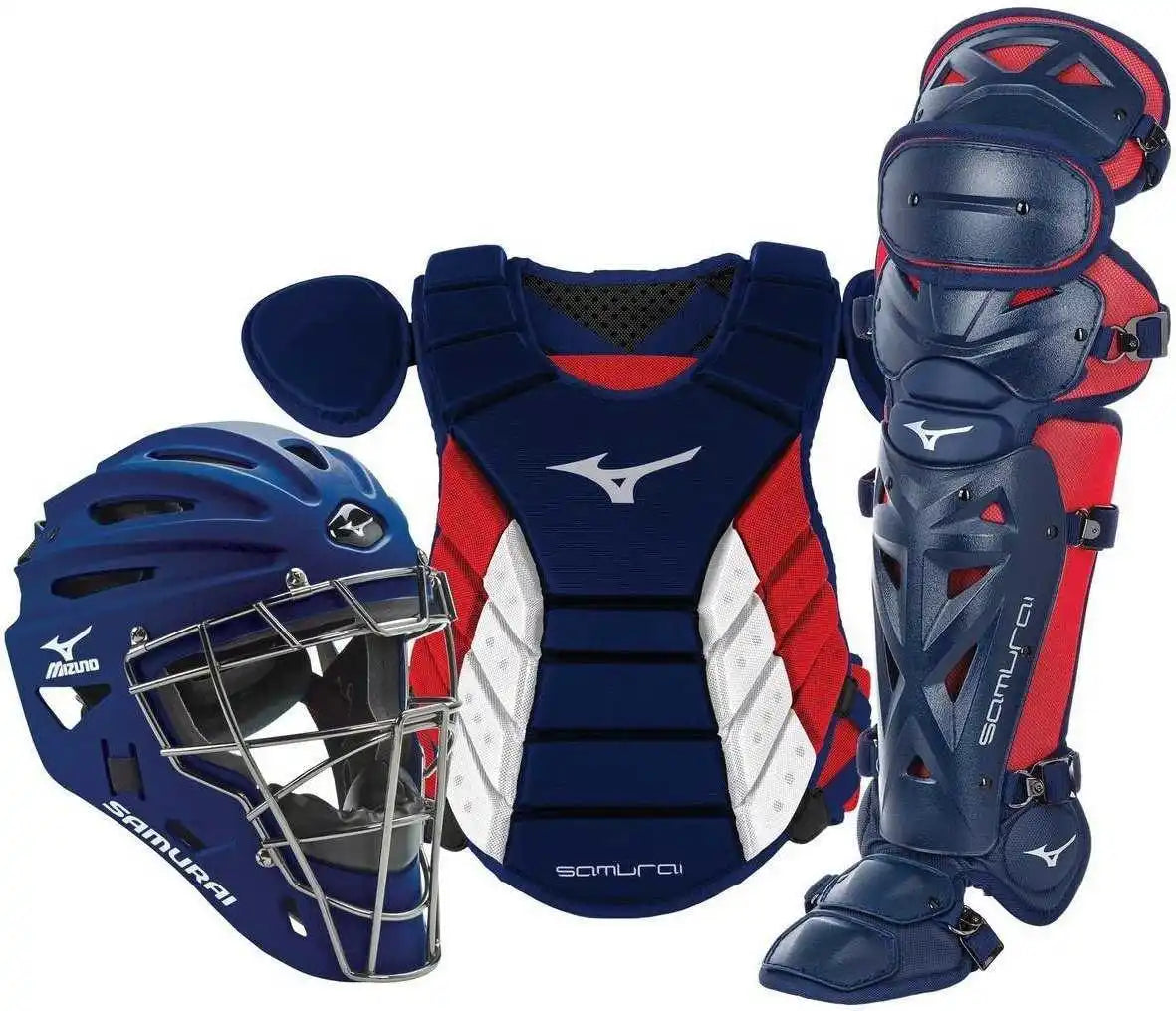 Mizuno Samurai Adult 15’’ Baseball Boxed Catcher’s Gear Set - Navy Red