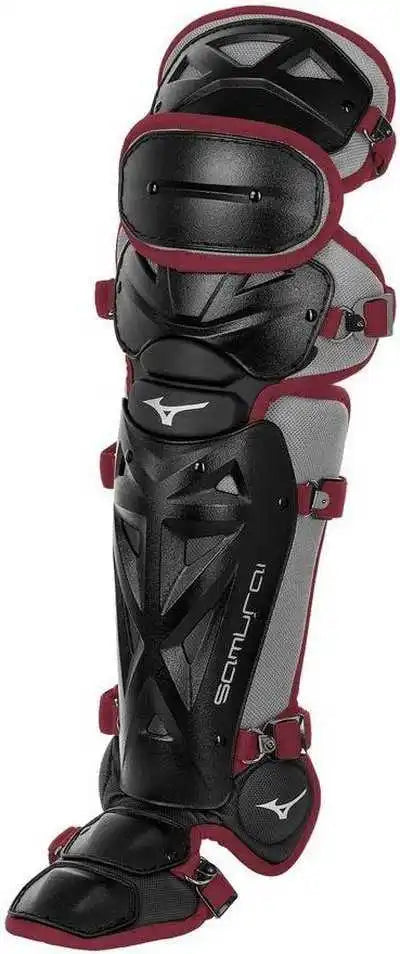 Mizuno Samurai Adult Baseball Shin Guards 16.5’’ - Black Maroon