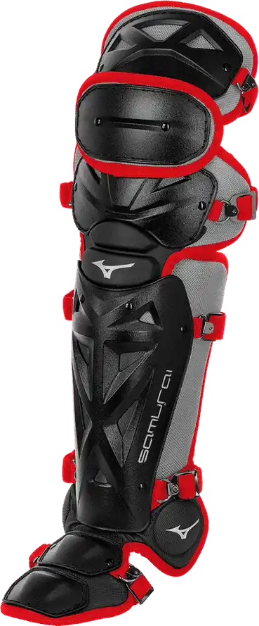 Mizuno Samurai Adult Baseball Shin Guards 16.5’’ - Black Red