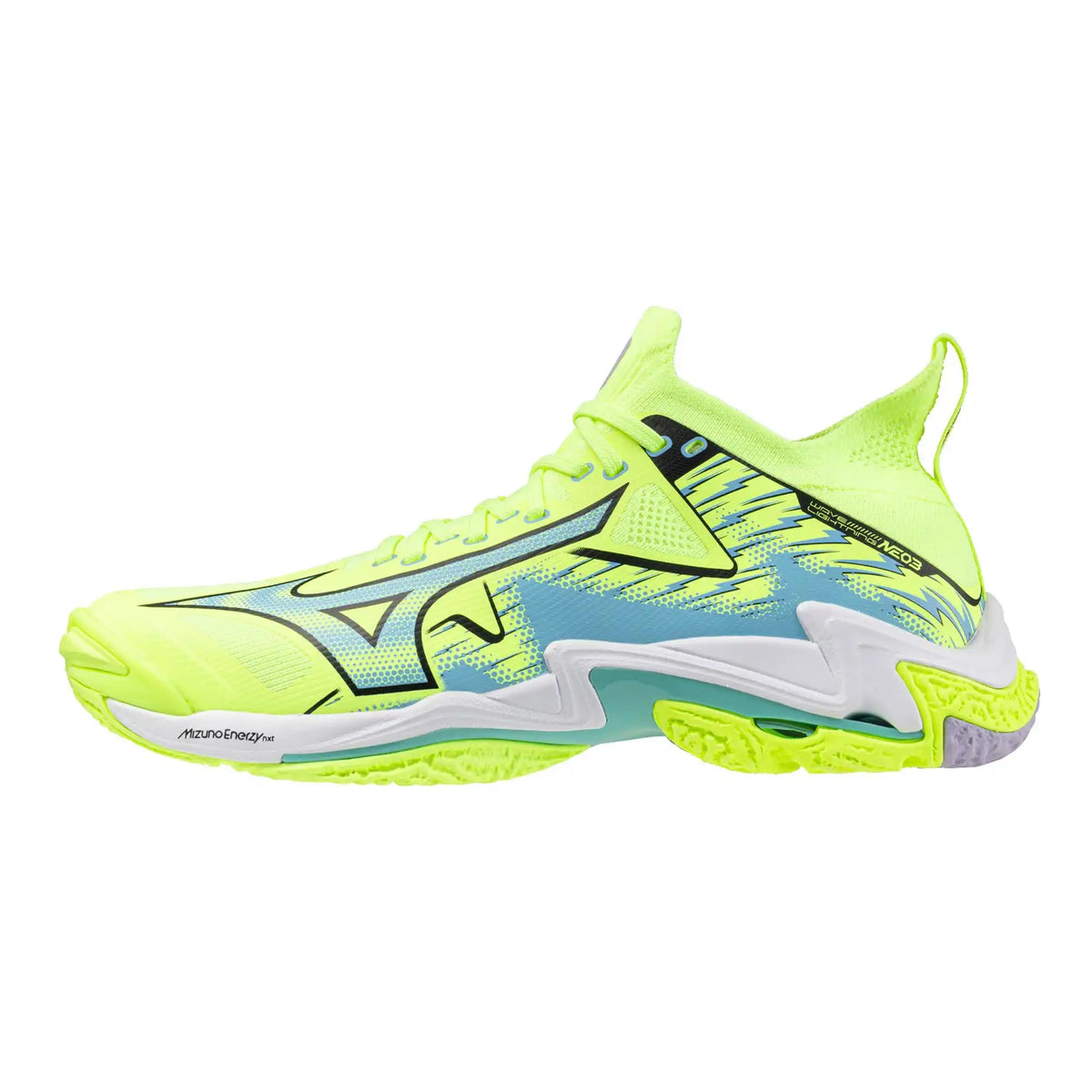Mizuno Wave Lightning Neo 3 Lightweight Unisex Volleyball Shoe - Lime Misty Blue