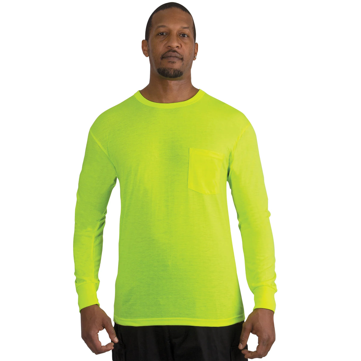 Moisture Wicking Long Sleeve Pocket T-shirt - Safety Green
