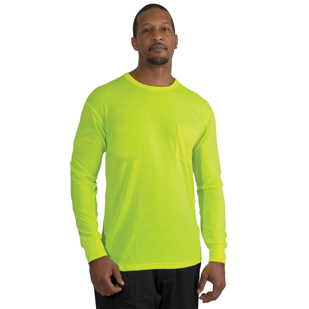 Moisture Wicking Long Sleeve Pocket T-shirt - Safety Green