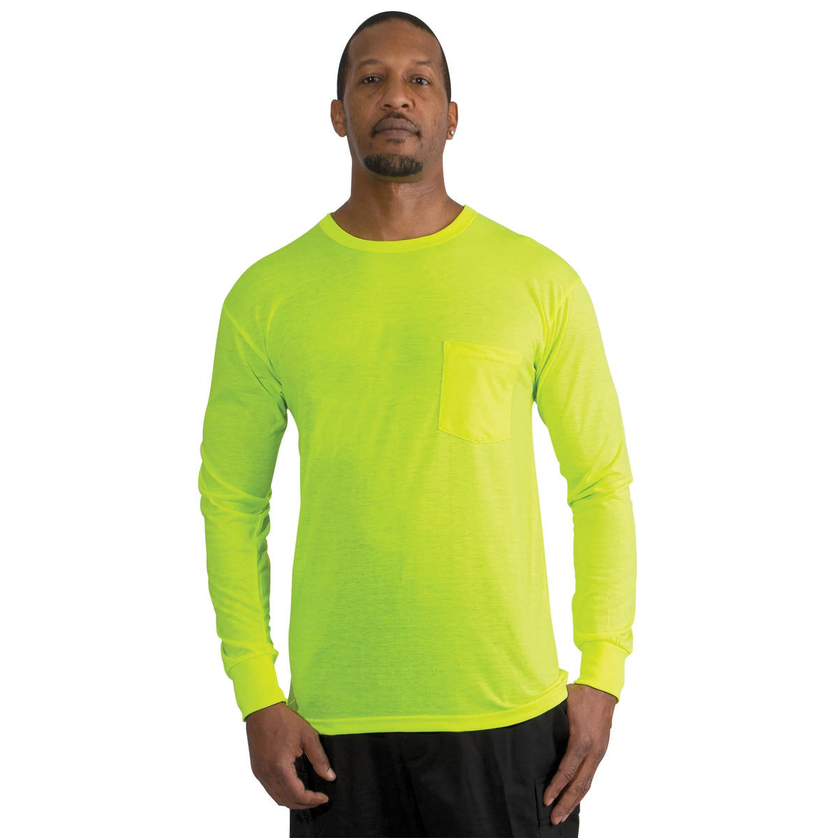 Moisture Wicking Long Sleeve Pocket T-shirt - Safety Green
