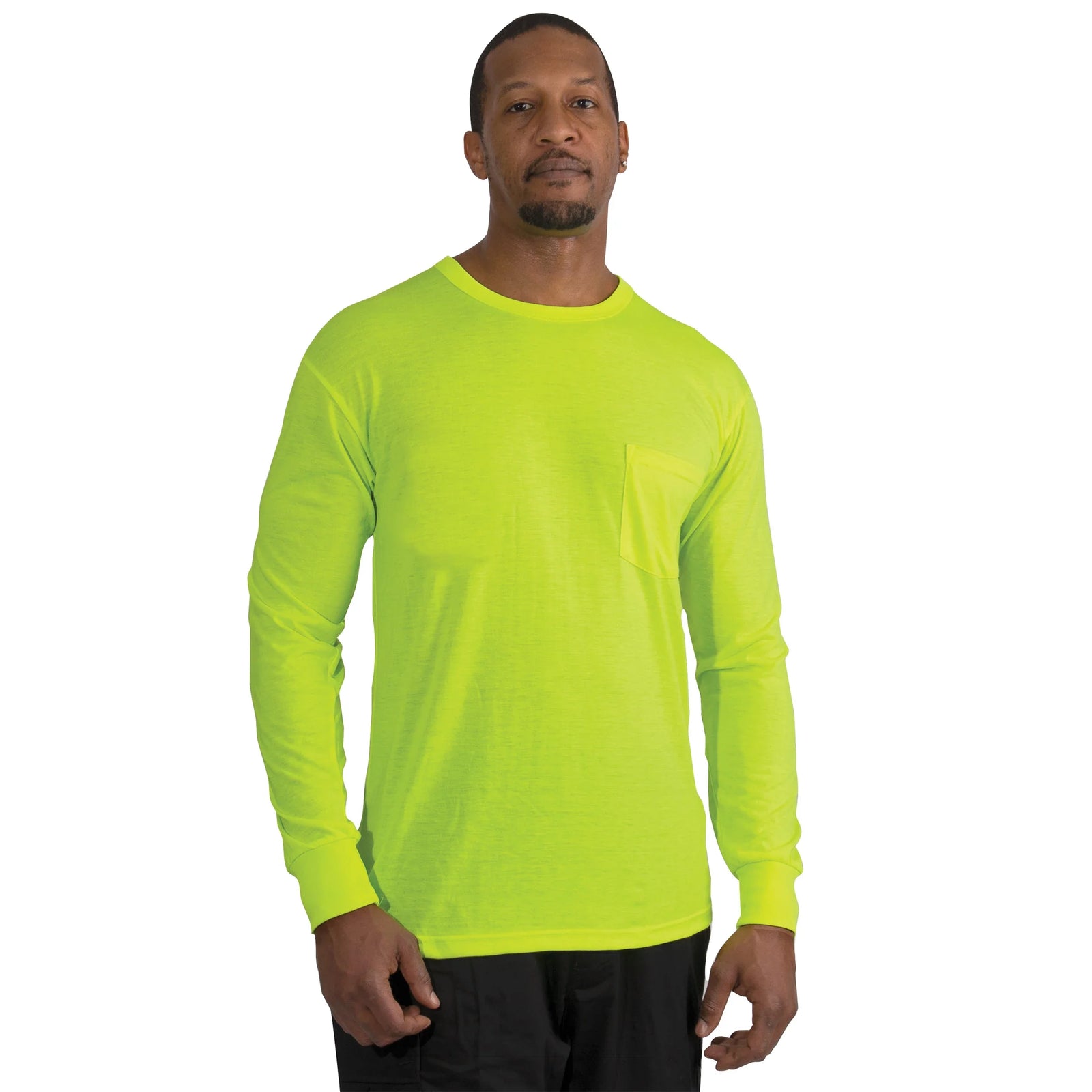 Moisture Wicking Long Sleeve Pocket T-shirt - Safety Green - s