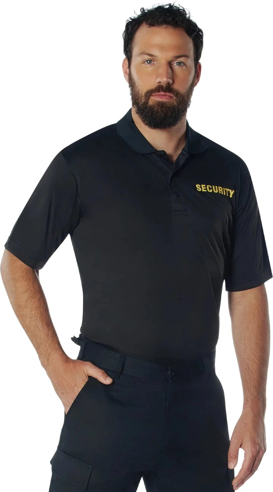 Moisture Wicking Security Polo Shirt - Black W/ Gold Lettering / l
