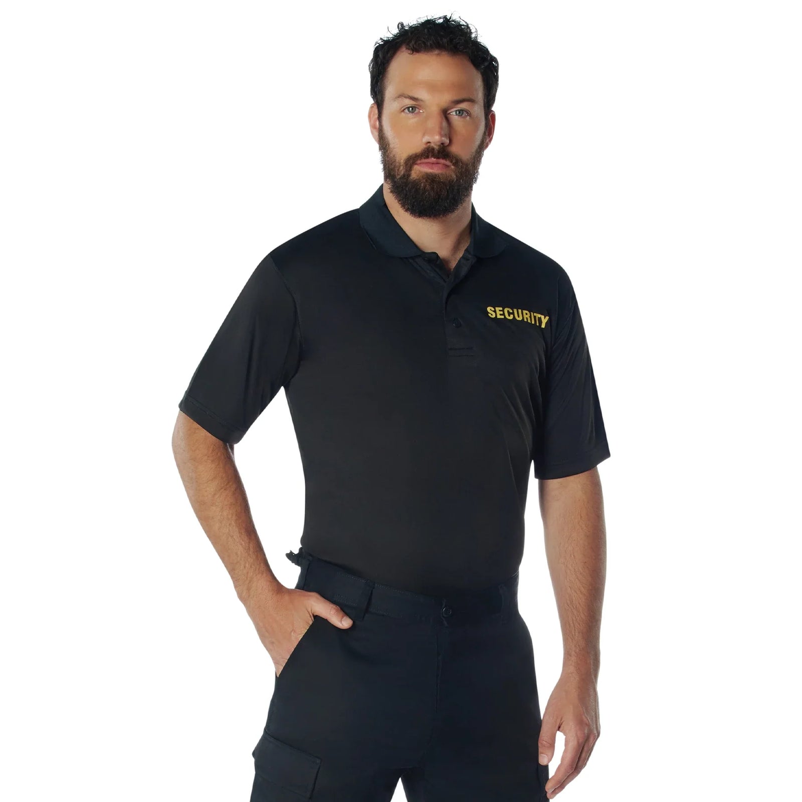 Moisture Wicking Security Polo Shirt - Black W/ Gold Lettering / l