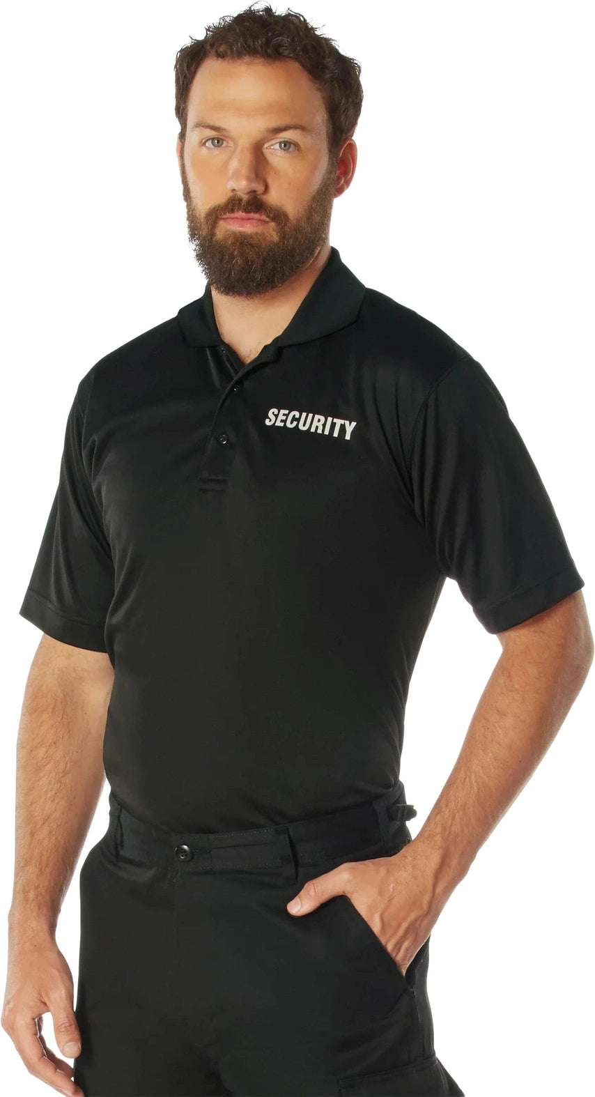 Moisture Wicking Security Polo Shirt - Black W/ White Lettering / s