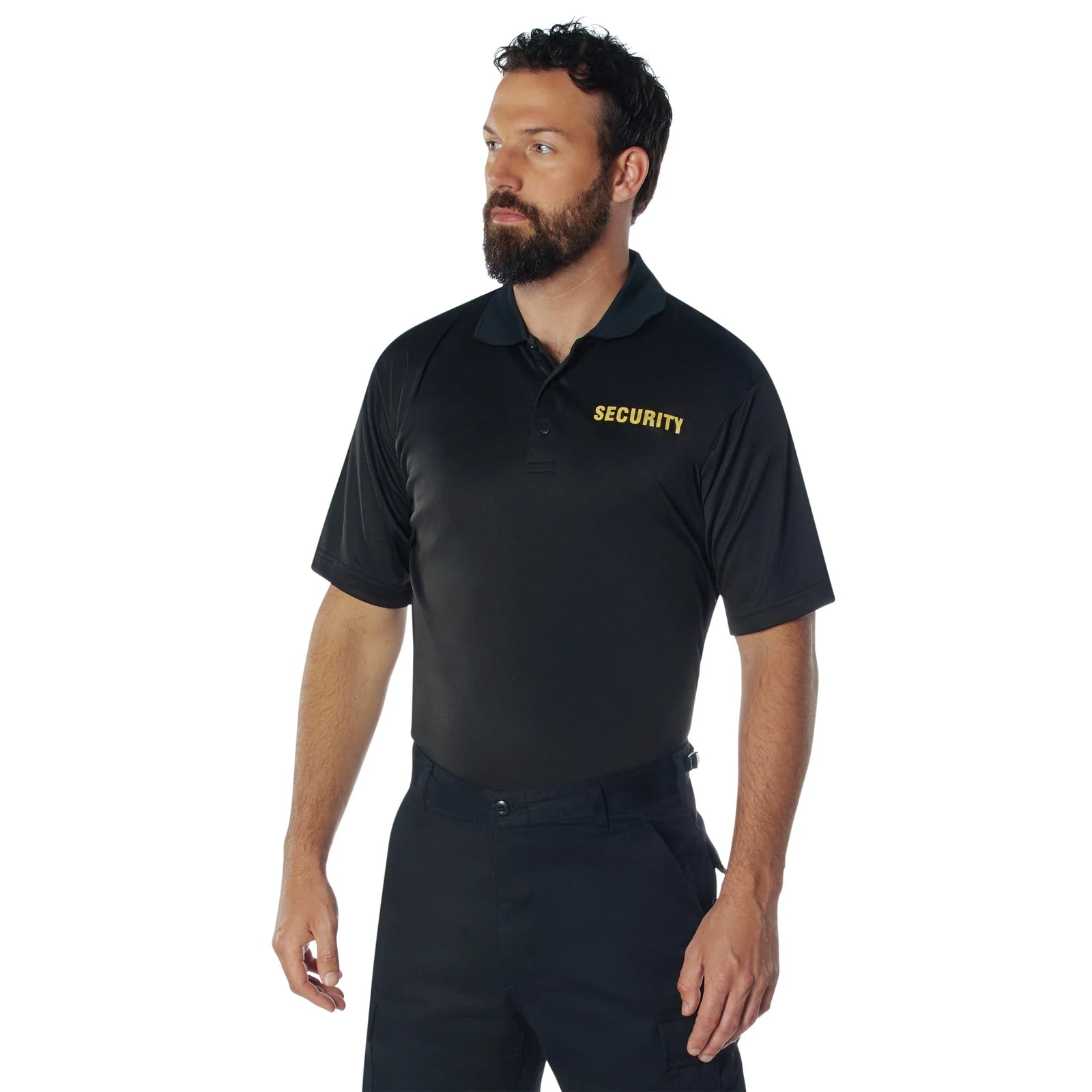 Moisture Wicking Security Polo Shirt - Black W/ Gold Lettering / l