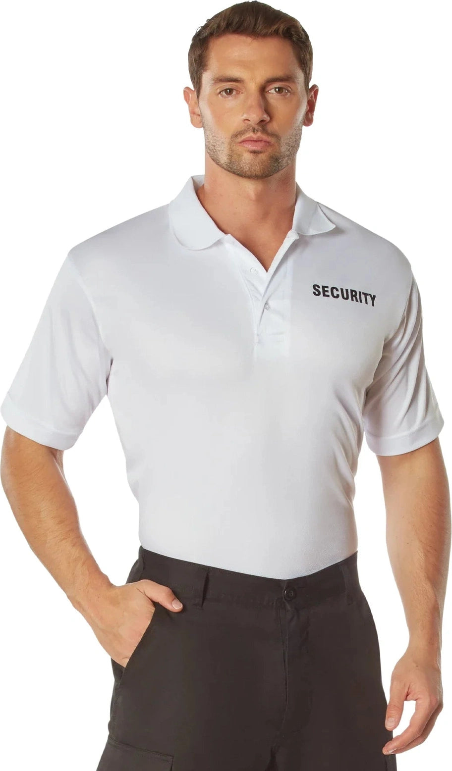 Moisture Wicking Security Polo Shirt - White W/ Black Lettering / s