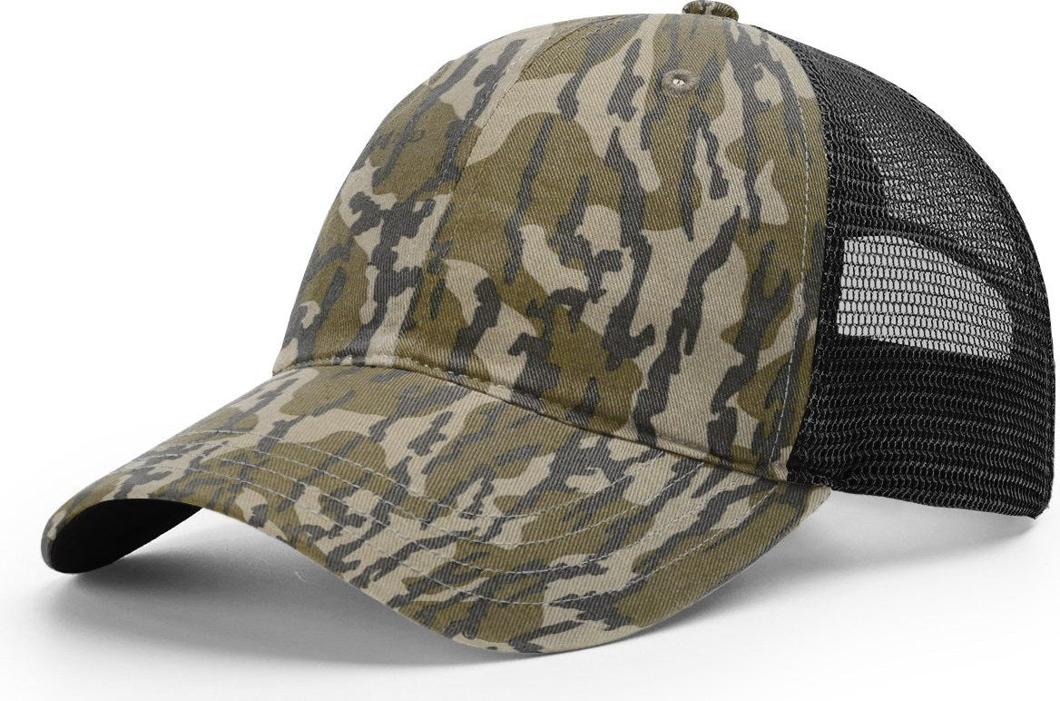 Mossy Oak Bottomland/Black Garment Washed Printed Trucker