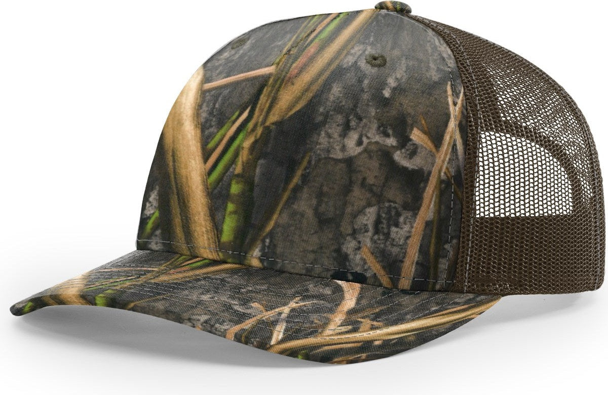 Mossy Oak Habitat/Brown Printed Five Panel Trucker