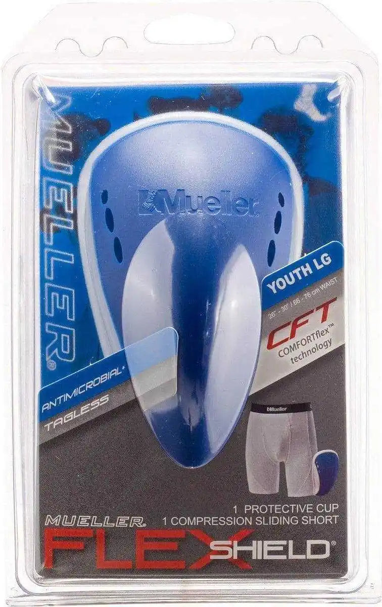 Mueller Youth Athletic Support Brief with Flex Shield Cup - Blue