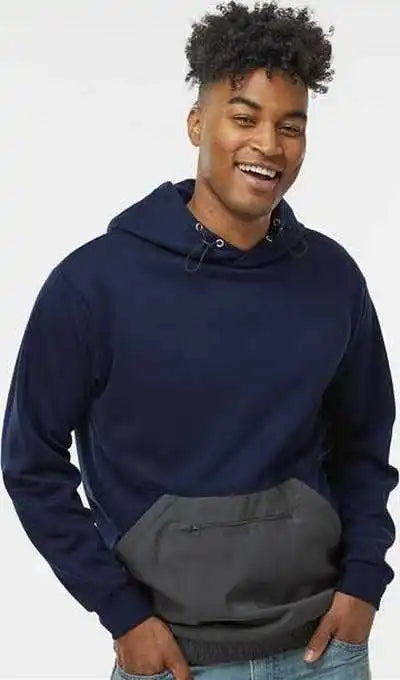 Mv Sport 23112 Mixed Media Hooded Sweatshirt - Navy Charcoal