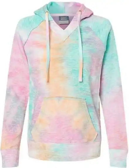 Mv Sport W1162 Womens Courtney Burnout v Notch Hooded Sweatshirt Rainbow Sorbet
