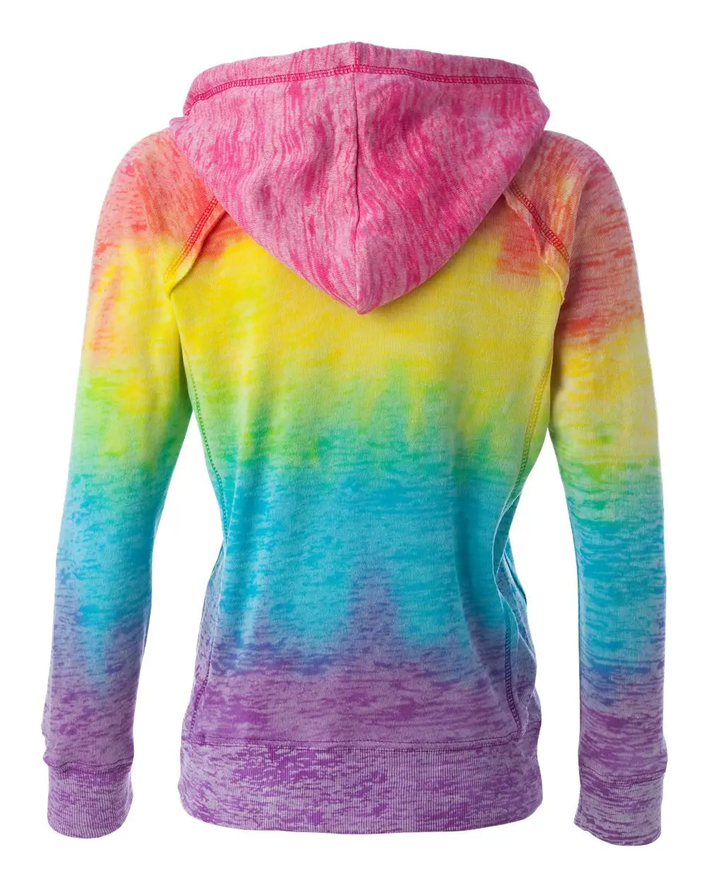 Mv Sport W1162 Women’s Courtney Burnout V-notch Hooded Sweatshirt - Rainbow Stripe