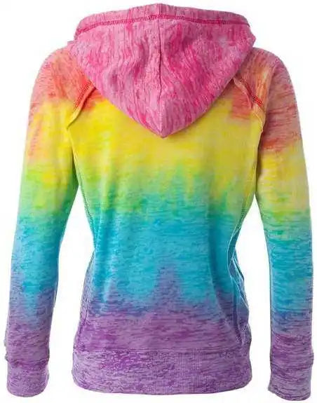 Mv Sport W1162 Womens Courtney Burnout v Notch Hooded Sweatshirt Rainbow Stripe