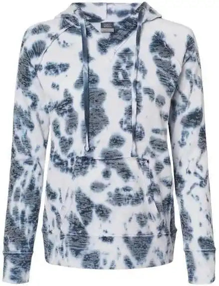 Mv Sport W1162 Womens Courtney Burnout v Notch Hooded Sweatshirt Navy Tie Dye