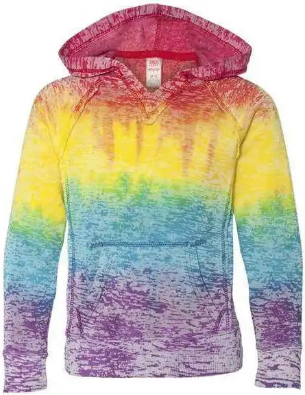 Mv Sport W1162y Girls Courtney Burnout v Notch Hooded Sweatshirt Rainbow Stripe