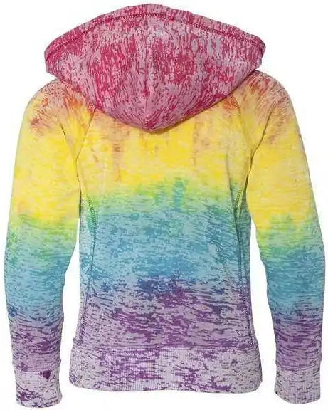 Mv Sport W1162y Girls Courtney Burnout v Notch Hooded Sweatshirt Rainbow Stripe