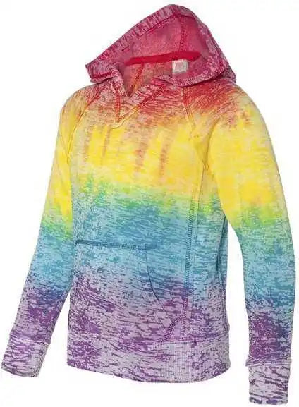 Mv Sport W1162y Girls Courtney Burnout v Notch Hooded Sweatshirt Rainbow Stripe