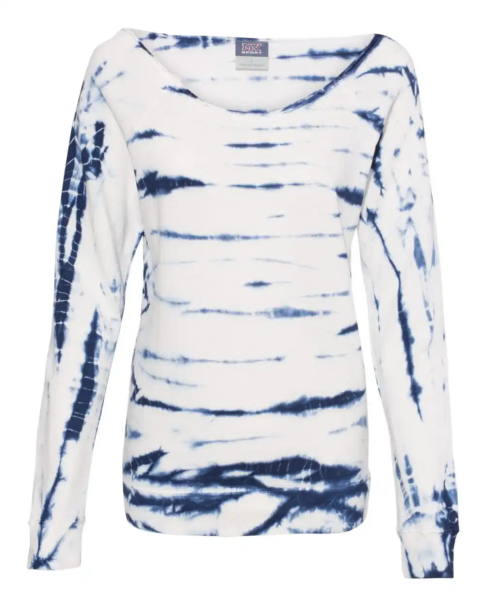 Mv Sport W20173 Women’s French Terry Off-the-shoulder Tie-dyed Sweatshirt - Navy - s