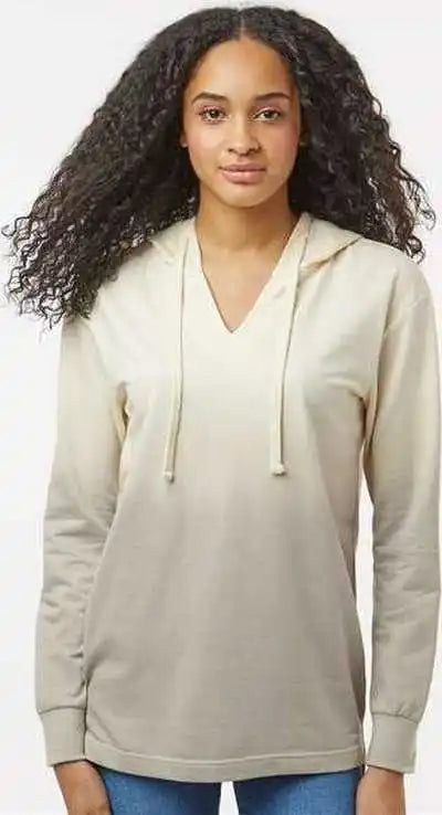 Mv Sport W20185 Women’s French Terry Ombr Hooded Sweatshirt Ecru Atmosphere