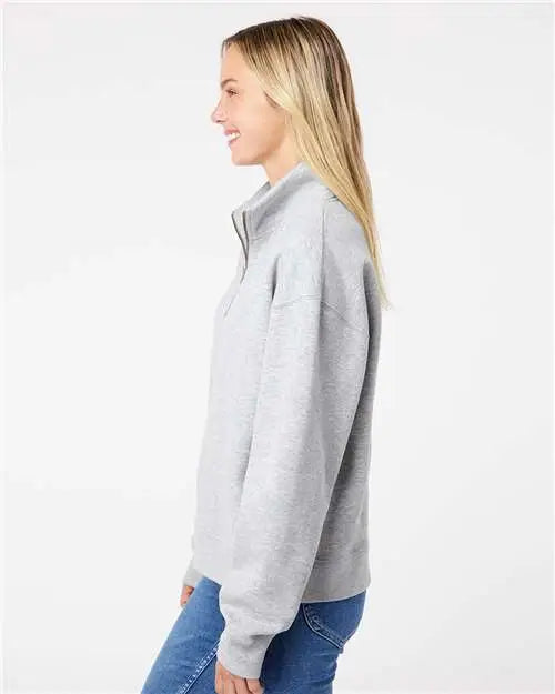 Mv Sport W22713 Women’s Sueded Fleece Quarter-zip Sweatshirt - Heather Grey