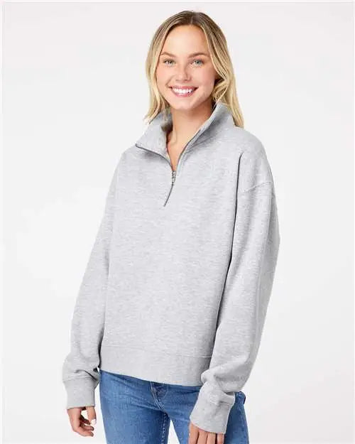 Mv Sport W22713 Women’s Sueded Fleece Quarter-zip Sweatshirt - Heather Grey