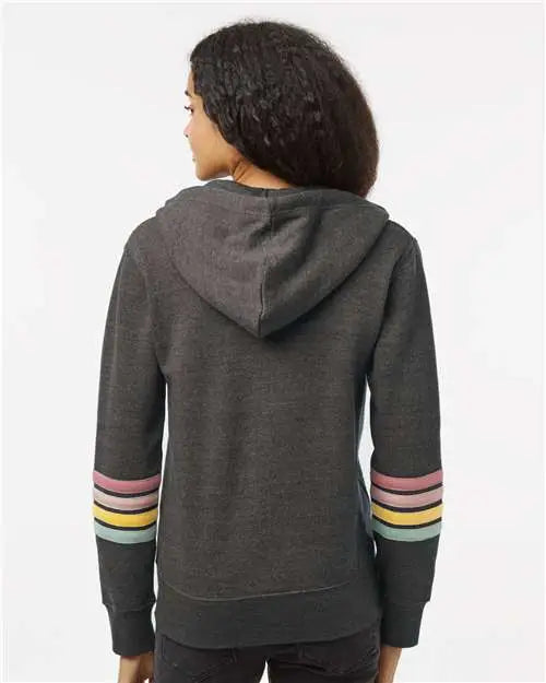 Mv Sport W22732 Women’s Striped Sleeves Full-zip Hooded Sweatshirt - Charcoal