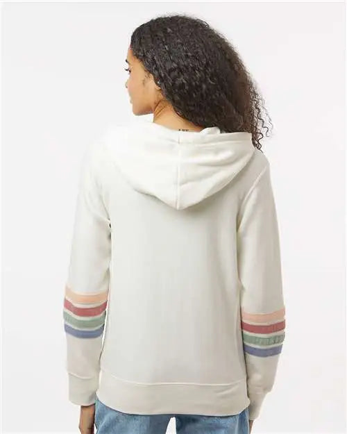 Mv Sport W22732 Women’s Striped Sleeves Full-zip Hooded Sweatshirt - Ivory