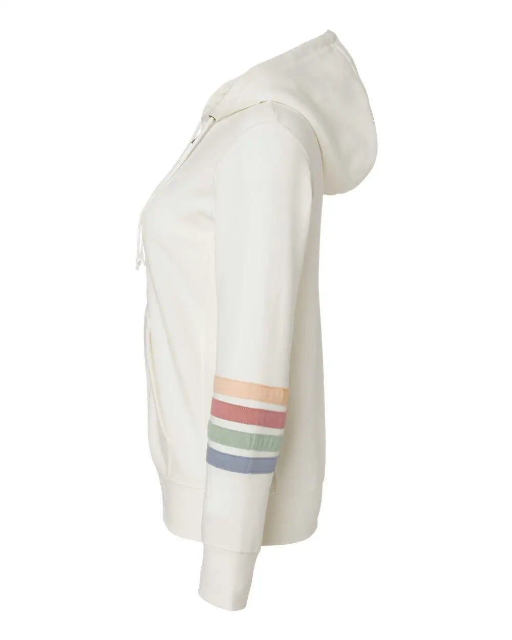Mv Sport W22732 Women’s Striped Sleeves Full-zip Hooded Sweatshirt - Ivory