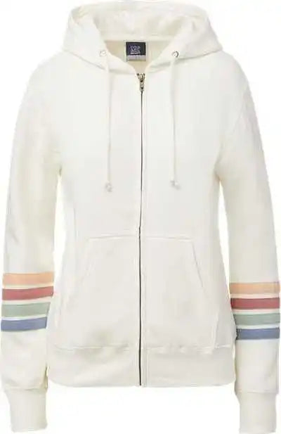 Mv Sport W22732 Women’s Striped Sleeves Full Zip Hooded Sweatshirt Ivory