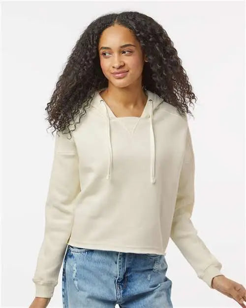 Mv Sport W23101 Women’s Angel Fleece Crop Hooded Sweatshirt - Ecru