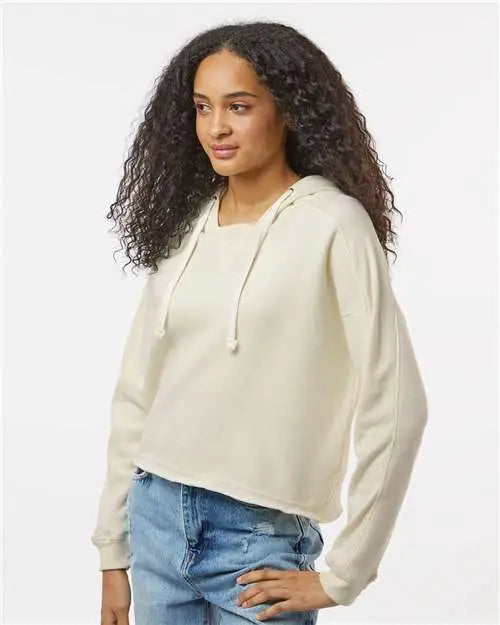 Mv Sport W23101 Women’s Angel Fleece Crop Hooded Sweatshirt - Ecru
