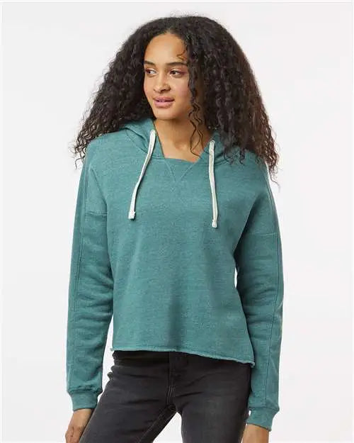 Mv Sport W23101 Women’s Angel Fleece Crop Hooded Sweatshirt - Mallard Green