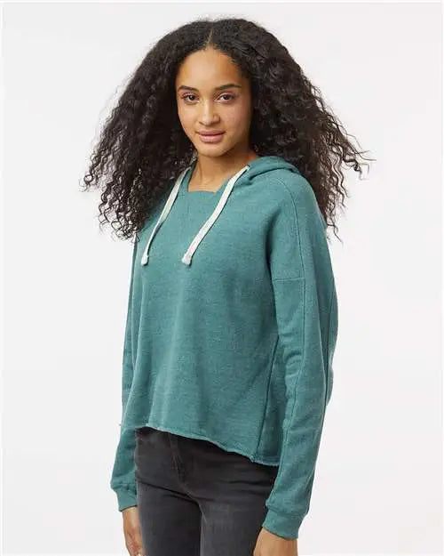 Mv Sport W23101 Women’s Angel Fleece Crop Hooded Sweatshirt - Mallard Green