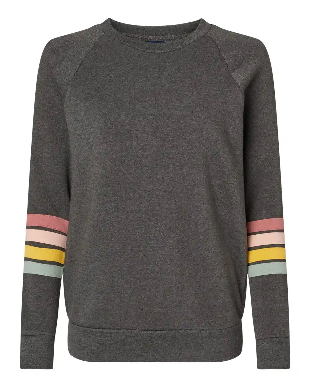Mv Sport W23152 Women’s Striped Sleeves Crewneck Sweatshirt - Charcoal - s